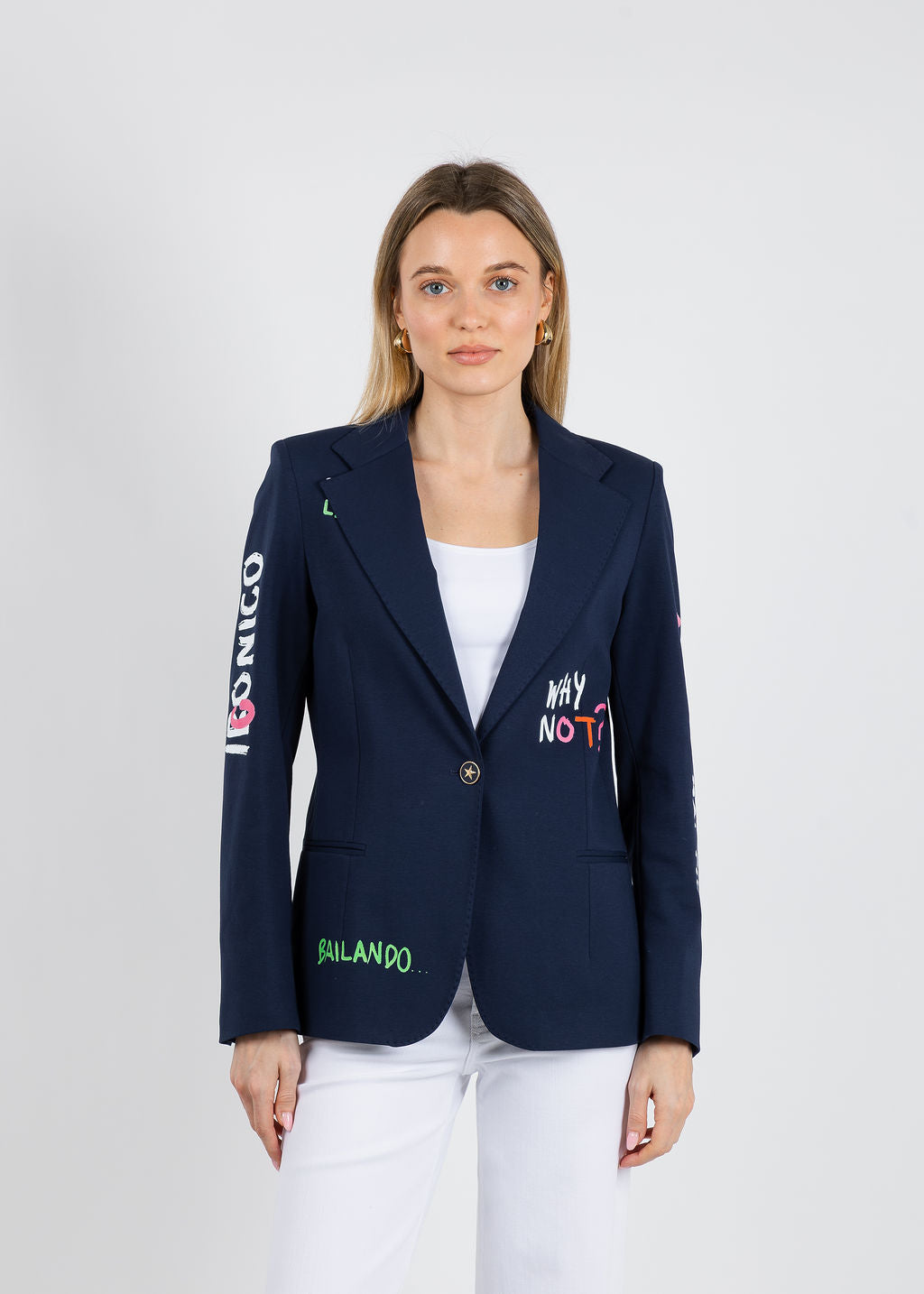 Vilagallo Helen Graffiti Blazer in Azul Marino available at Barbara Katz