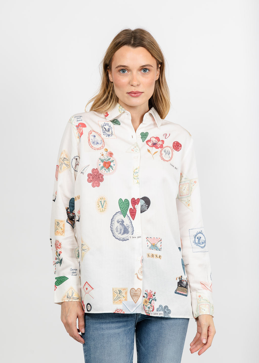 Vilagallo I Love You Shirt - Off White available at Barbara Katz