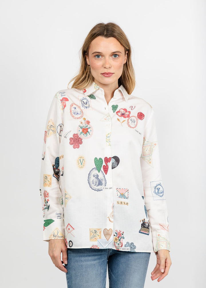 Vilagallo I Love You Shirt - Off White available at Barbara Katz