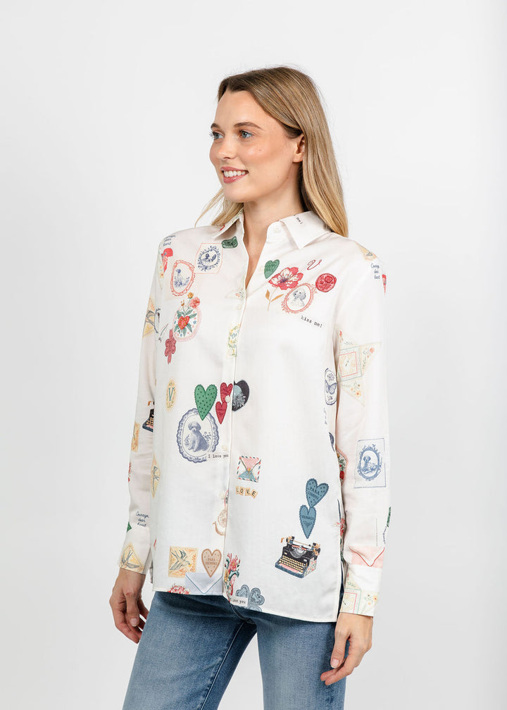Vilagallo I Love You Shirt - Off White available at Barbara Katz
