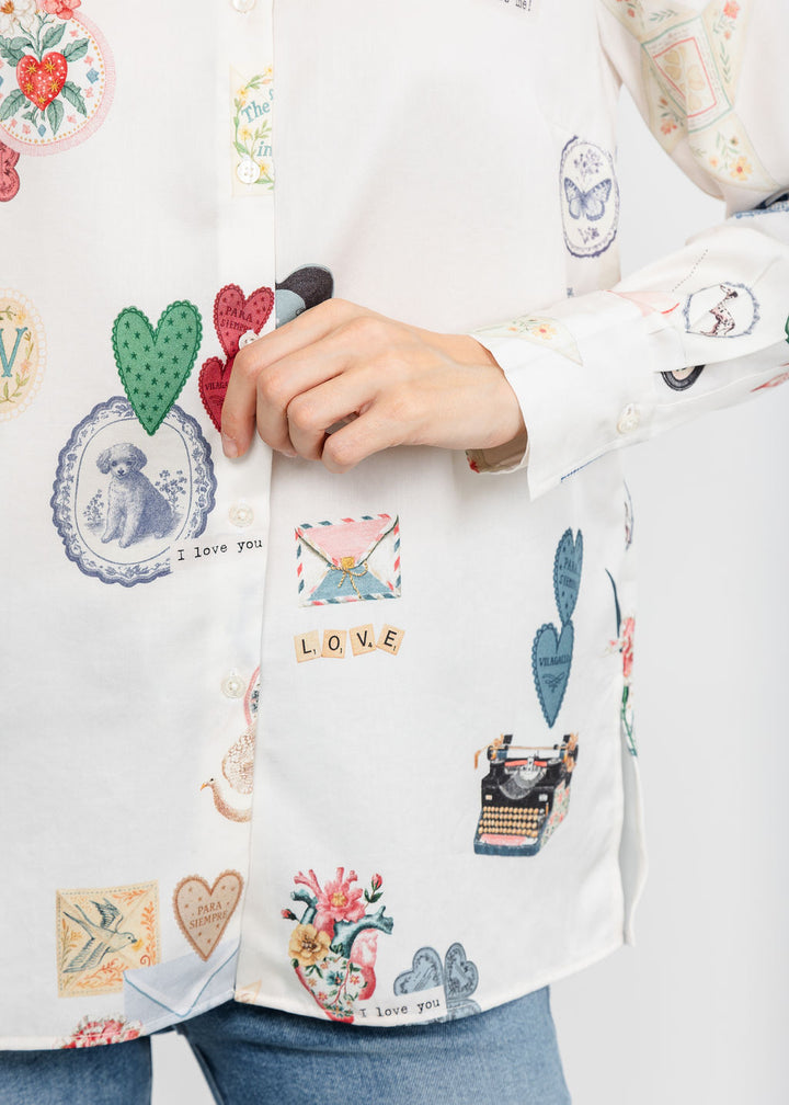 Vilagallo I Love You Shirt - Off White available at Barbara Katz
