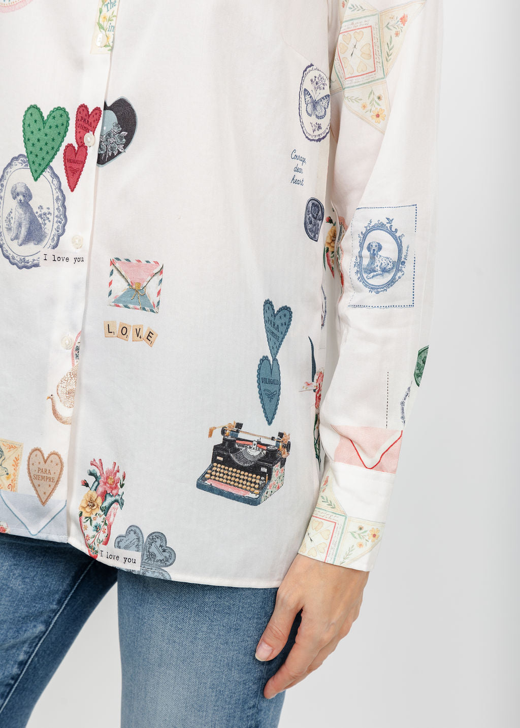Vilagallo I Love You Shirt - Off White available at Barbara Katz