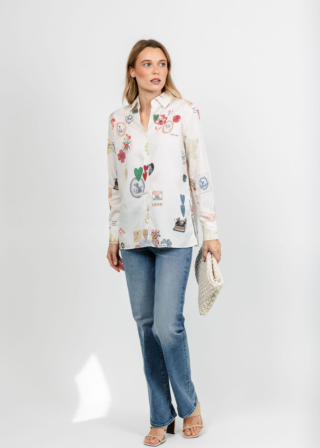 Vilagallo I Love You Shirt - Off White available at Barbara Katz