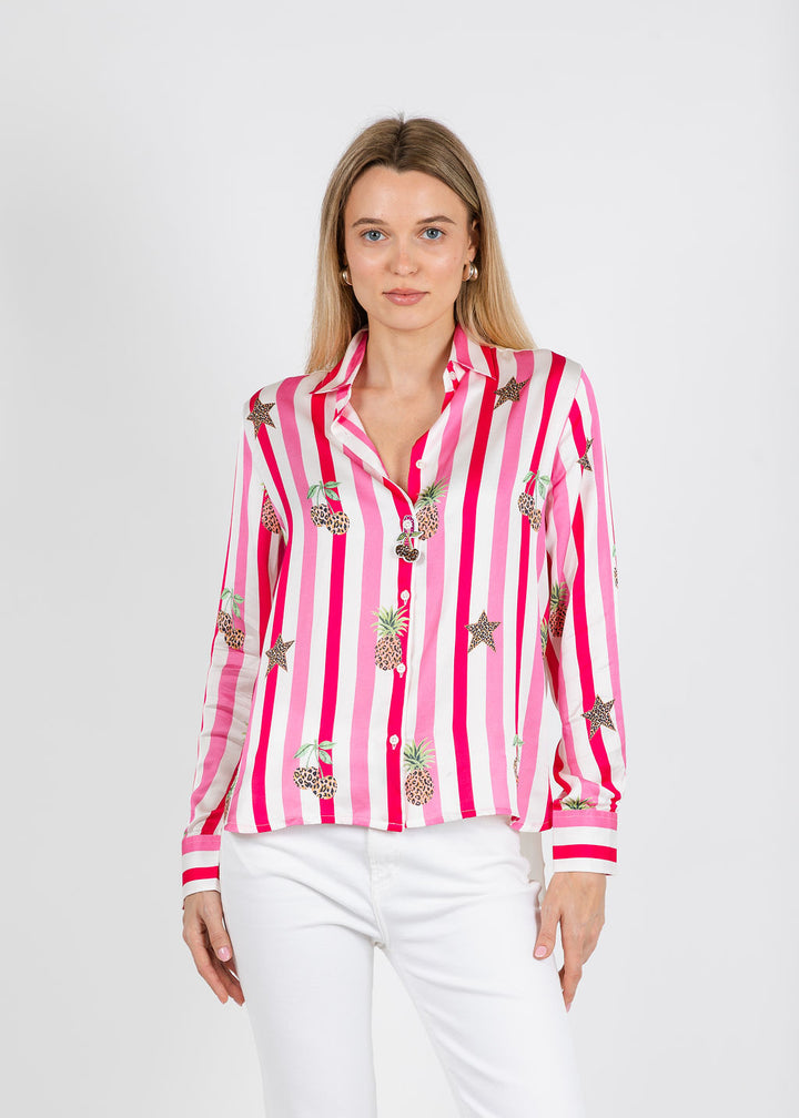 Vilagallo Isa Striped and Leopard Print Shirt available at Barbara Katz
