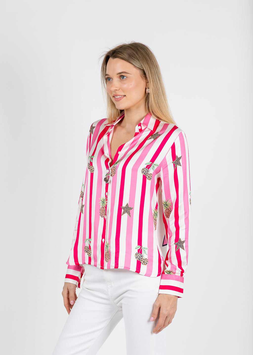 Vilagallo Isa Striped and Leopard Print Shirt available at Barbara Katz
