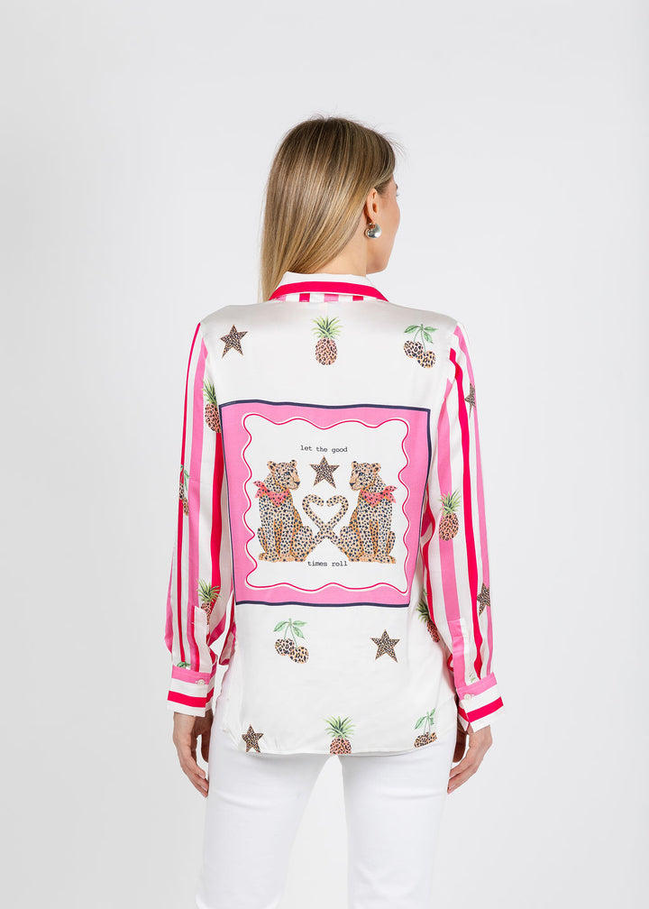 Vilagallo Isa Striped and Leopard Print Shirt available at Barbara Katz