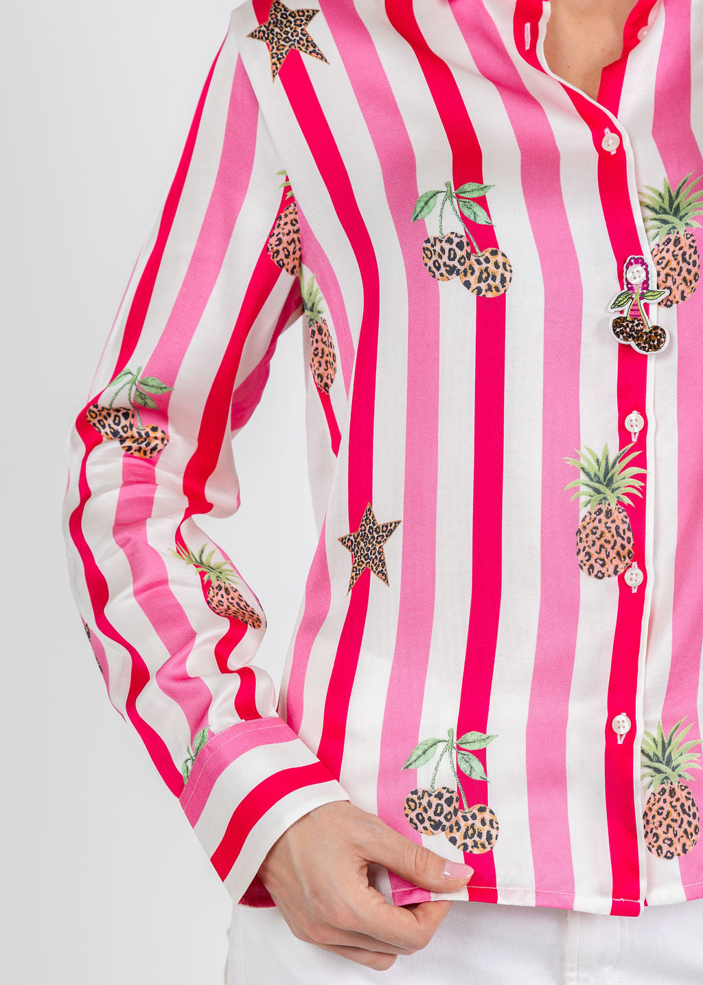 Vilagallo Isa Striped and Leopard Print Shirt available at Barbara Katz