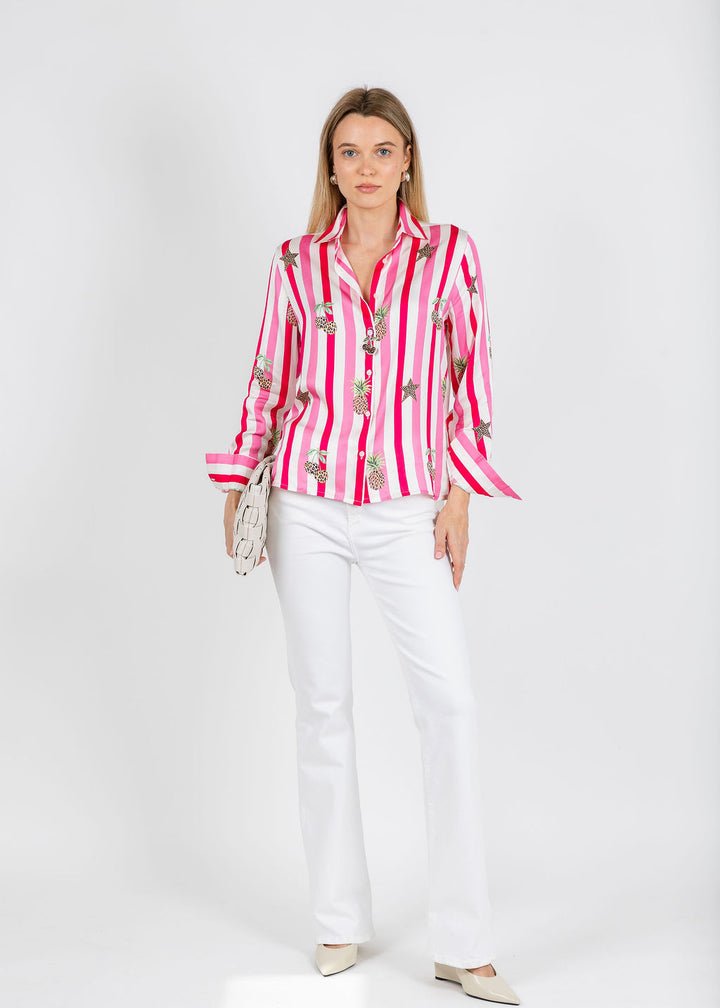 Vilagallo Isa Striped and Leopard Print Shirt available at Barbara Katz