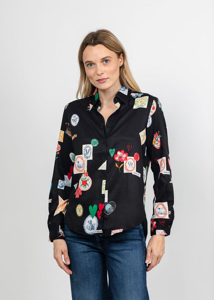 Vilagallo Love Print Shirt - Black available at Barbara Katz