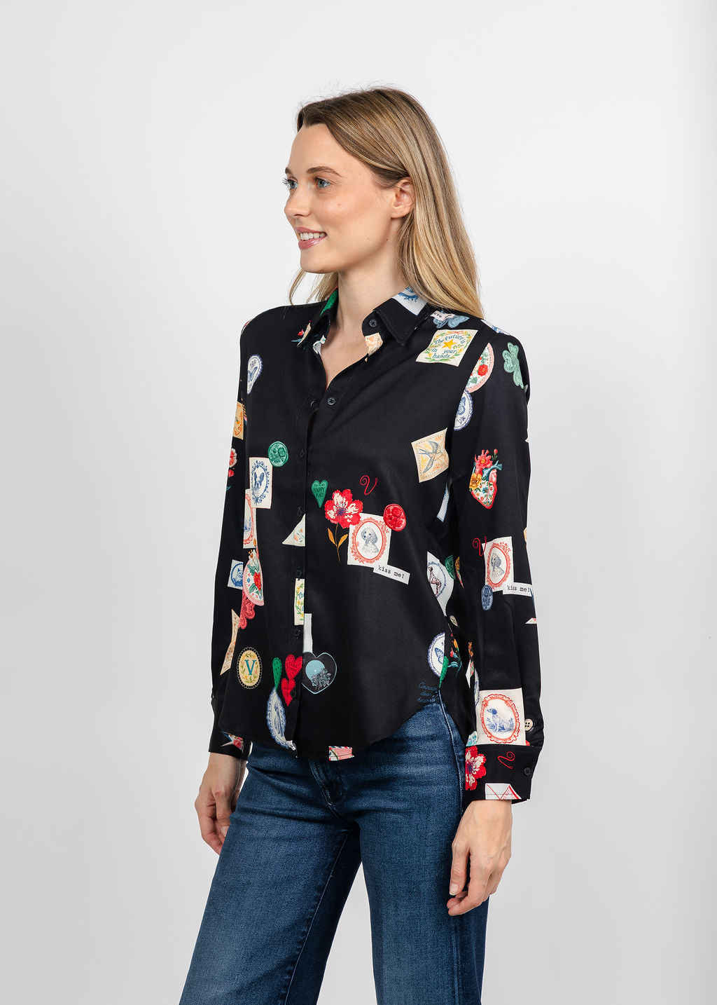 Vilagallo Love Print Shirt - Black available at Barbara Katz