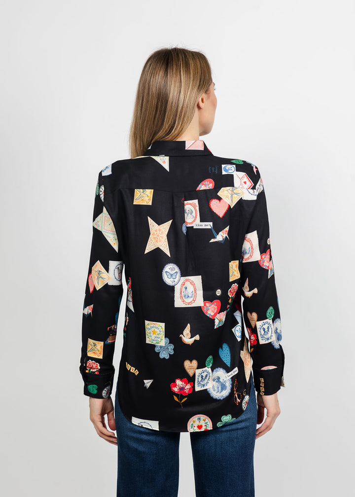 Vilagallo Love Print Shirt - Black available at Barbara Katz