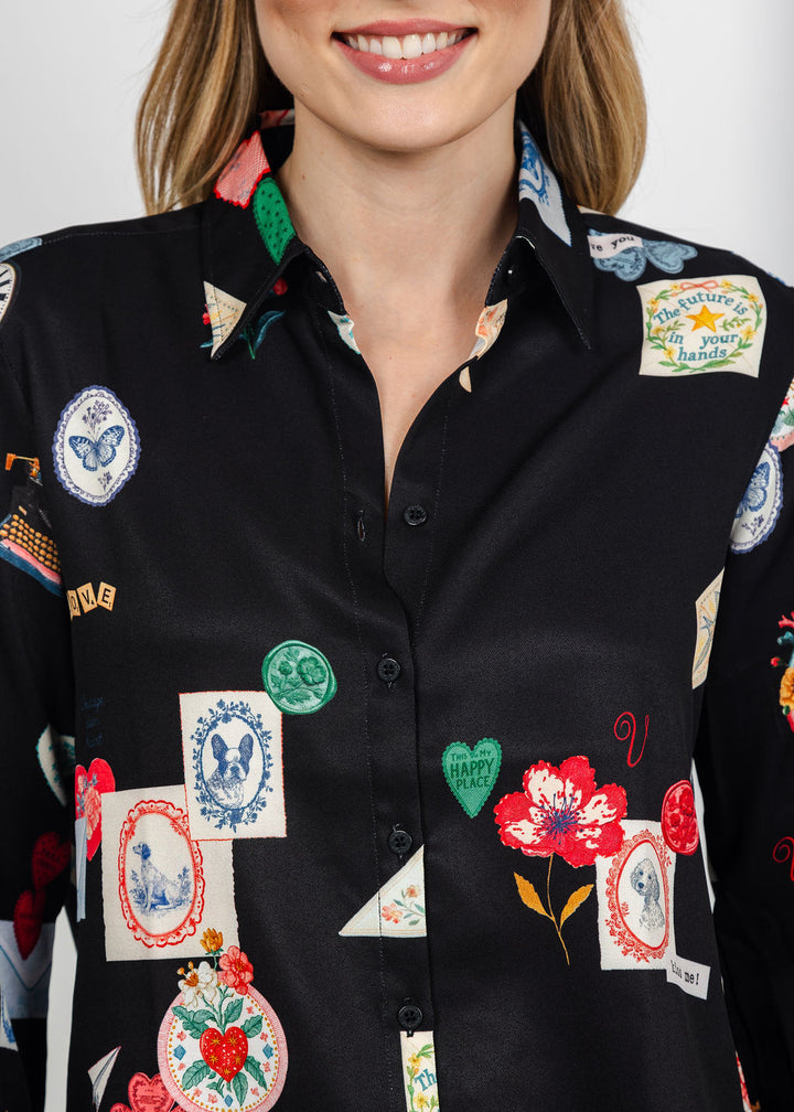 Vilagallo Love Print Shirt - Black available at Barbara Katz
