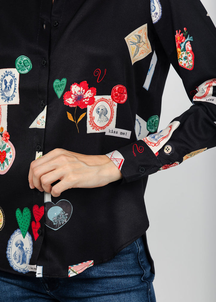 Vilagallo Love Print Shirt - Black available at Barbara Katz