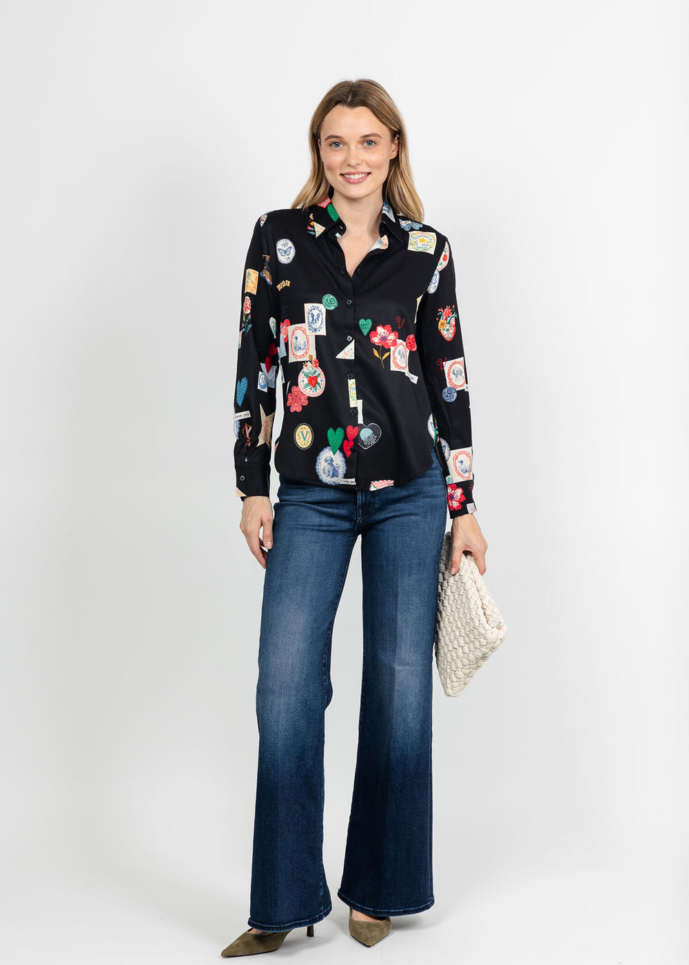 Vilagallo Love Print Shirt - Black available at Barbara Katz