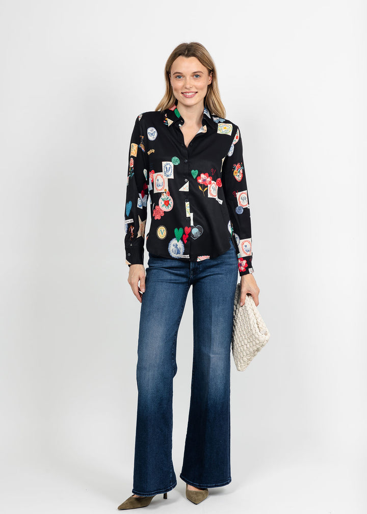 Vilagallo Love Print Shirt - Black available at Barbara Katz