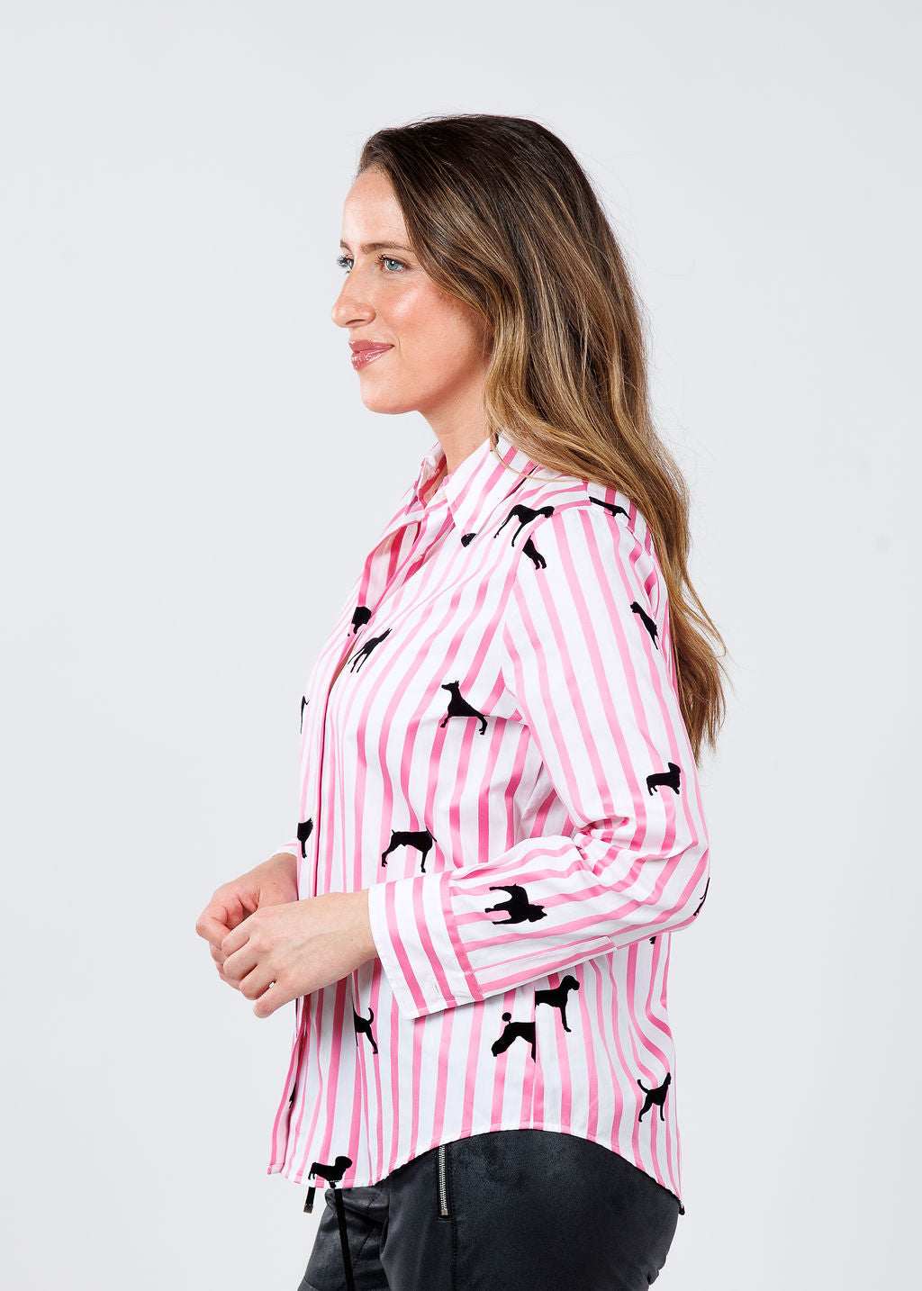 Vilagallo Mafalda Dogs Stripes Shirt available at Barbara Katz
