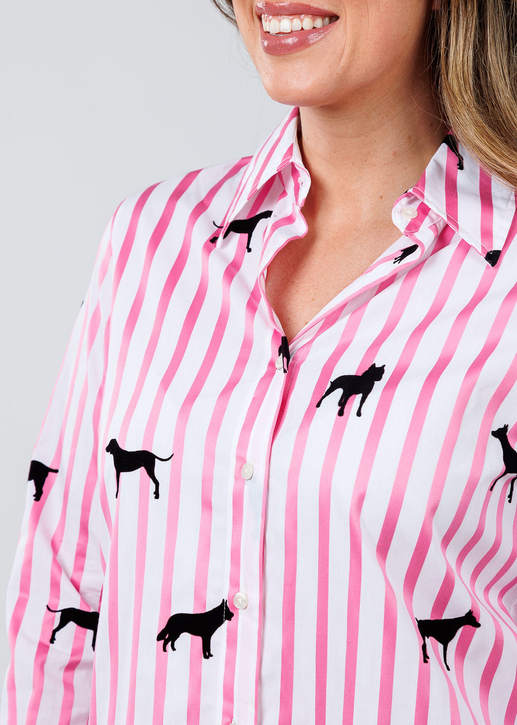Vilagallo Mafalda Dogs Stripes Shirt available at Barbara Katz