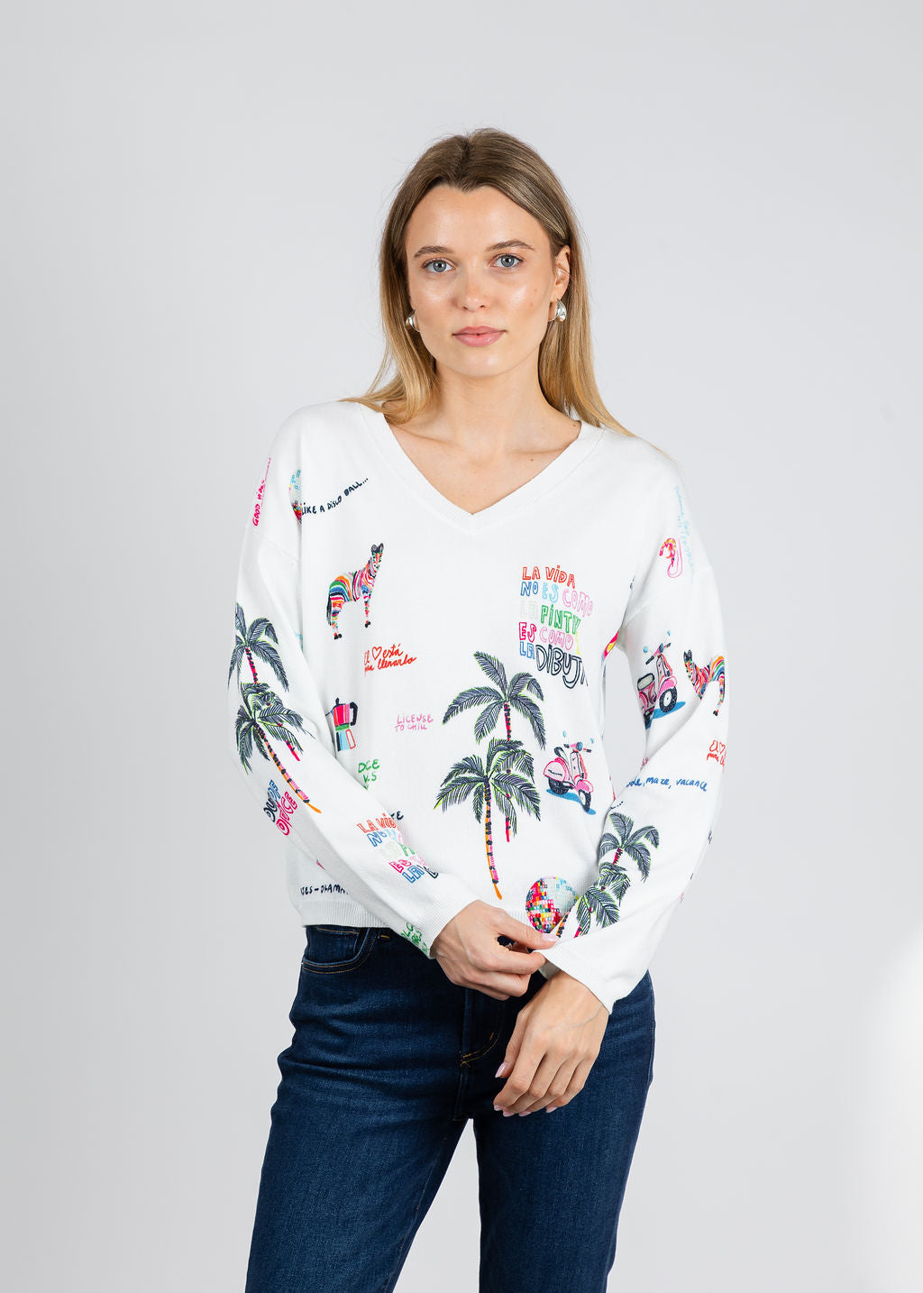 Vilagallo Martina Quirky Print Sweater available at Barbara Katz