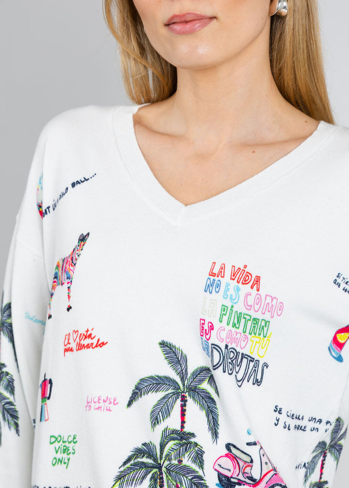 Vilagallo Martina Quirky Print Sweater available at Barbara Katz