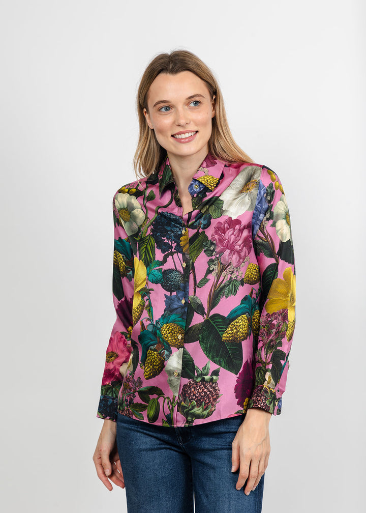 Vilagallo Moody Floral Blouse in Pink Multi available at Barbara Katz