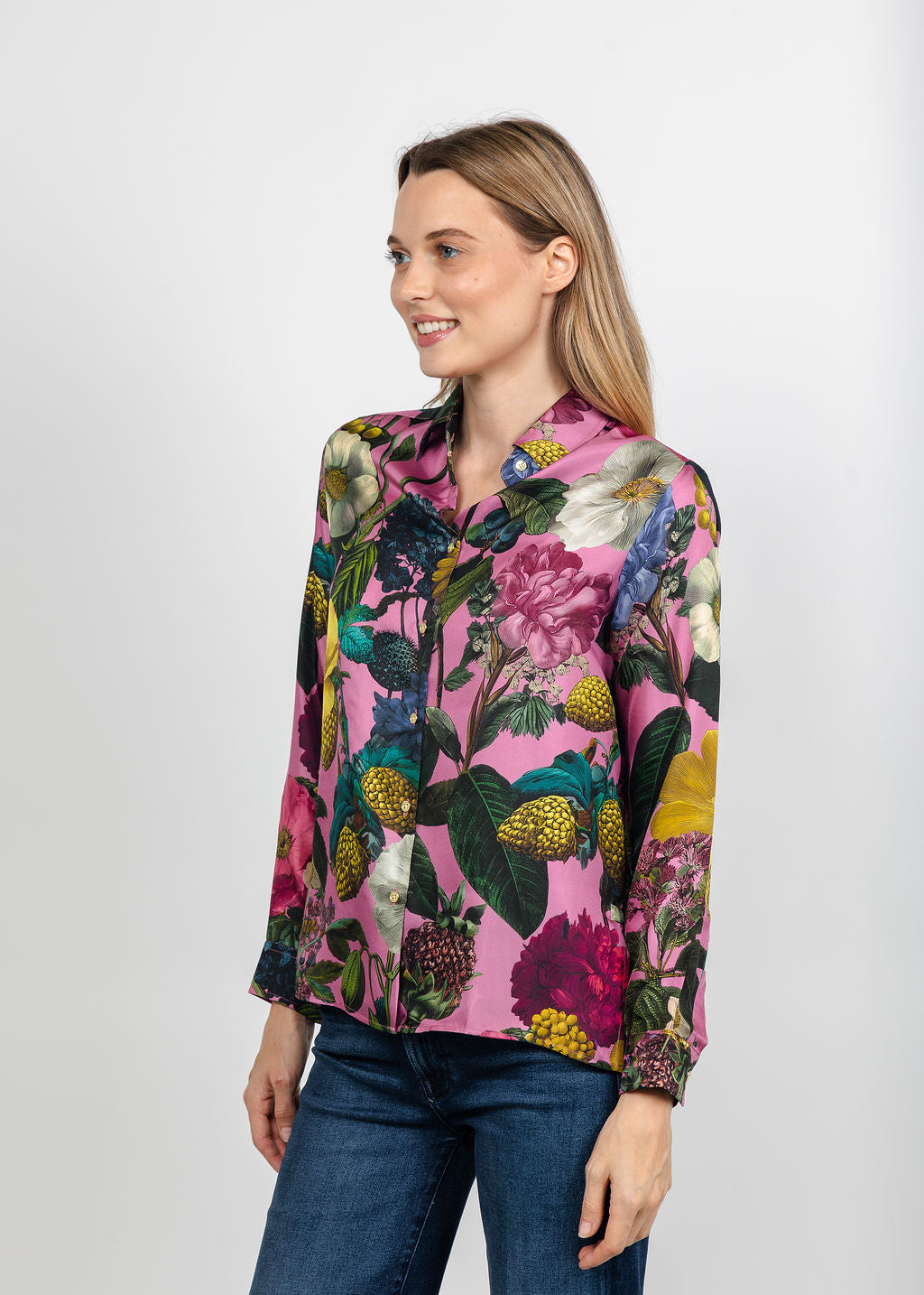 Vilagallo Moody Floral Blouse in Pink Multi available at Barbara Katz