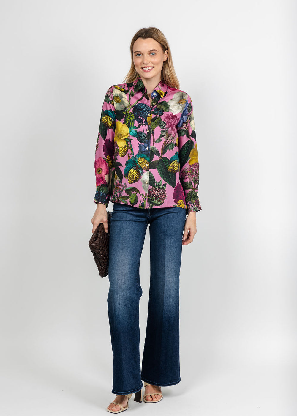 Vilagallo Moody Floral Blouse in Pink Multi available at Barbara Katz