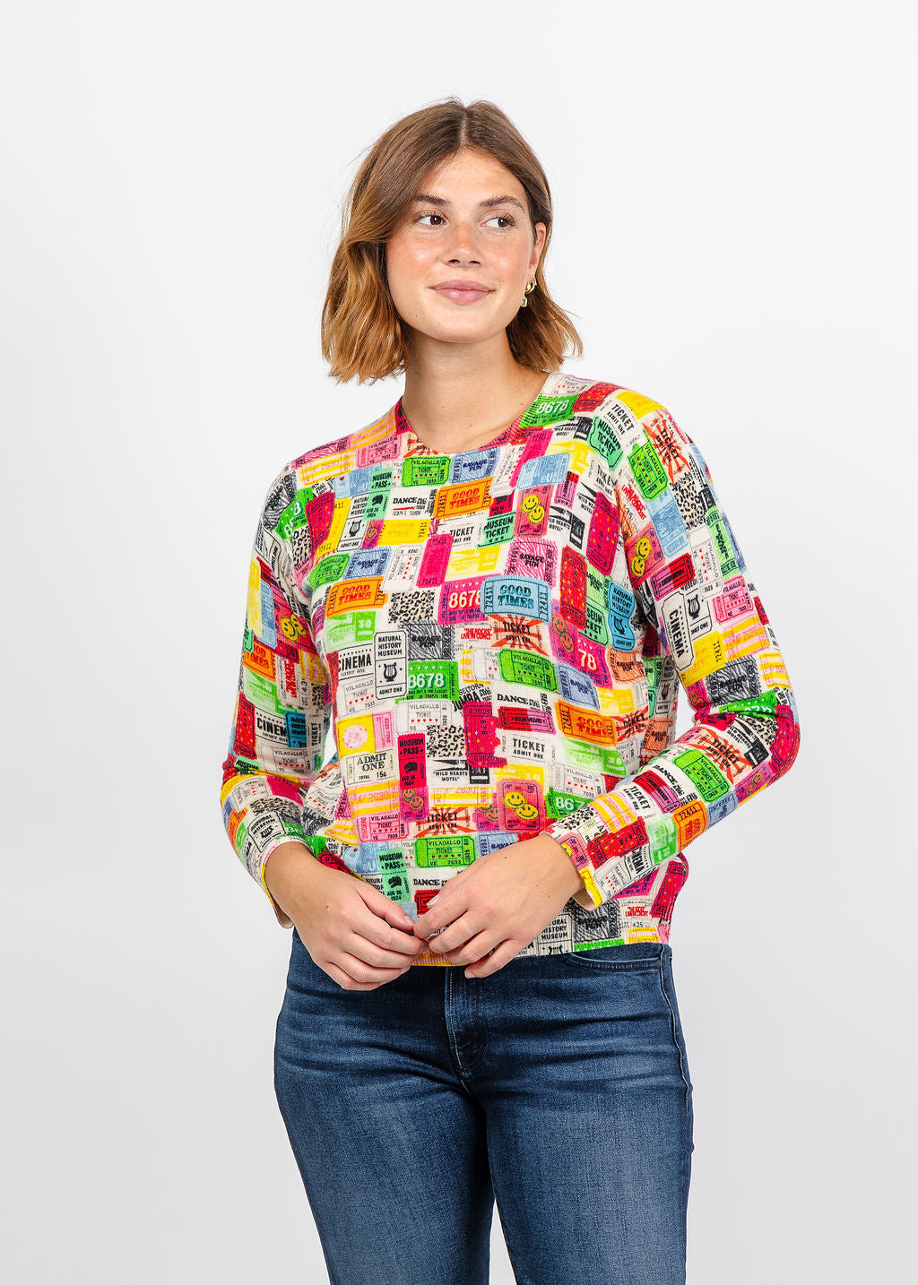 Vilagallo Movie Ticket Sweater - Multi available at Barbara Katz