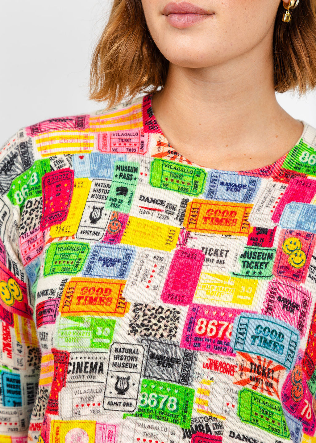 Vilagallo Movie Ticket Sweater - Multi available at Barbara Katz