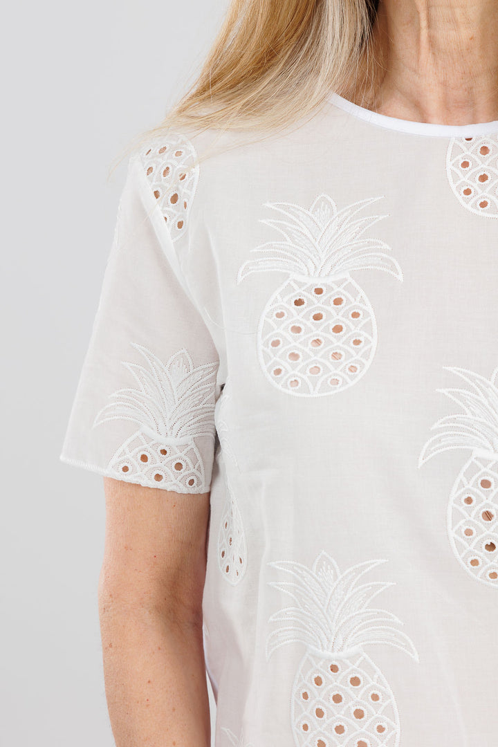Vilagallo Piña Bordada Short Sleeve Tee in White available at Barbara Katz