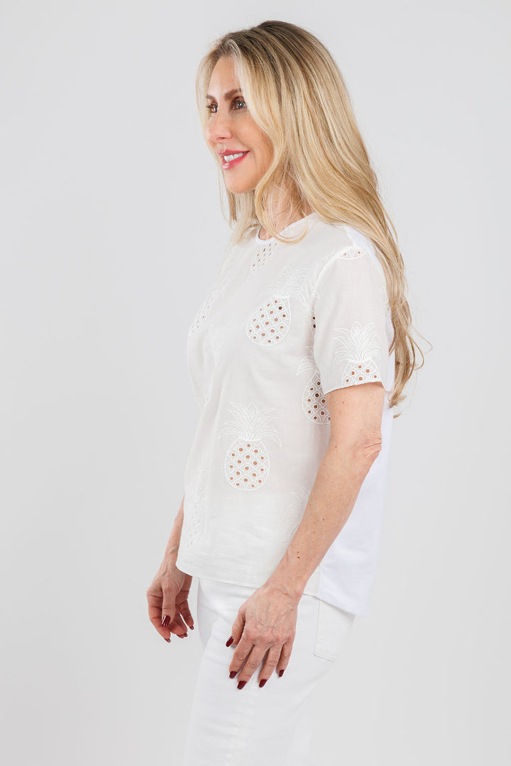 Vilagallo Piña Bordada T-Shirt in White available at Barbara Katz