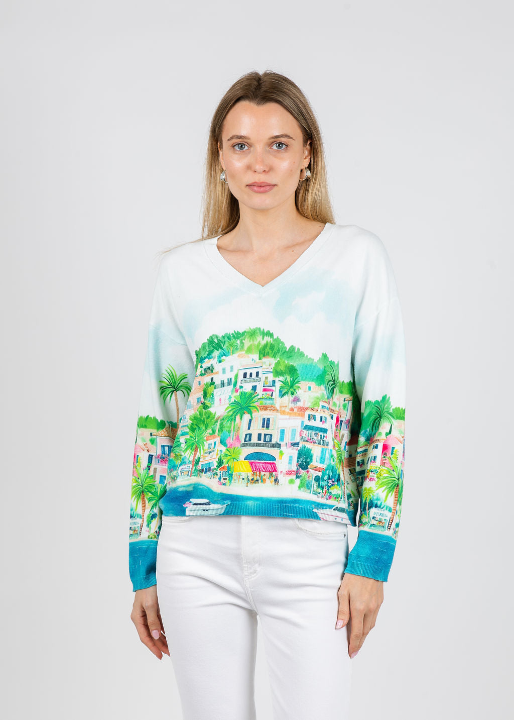 Vilagallo Puerto Banus V-Neck Sweater available at Barbara Katz