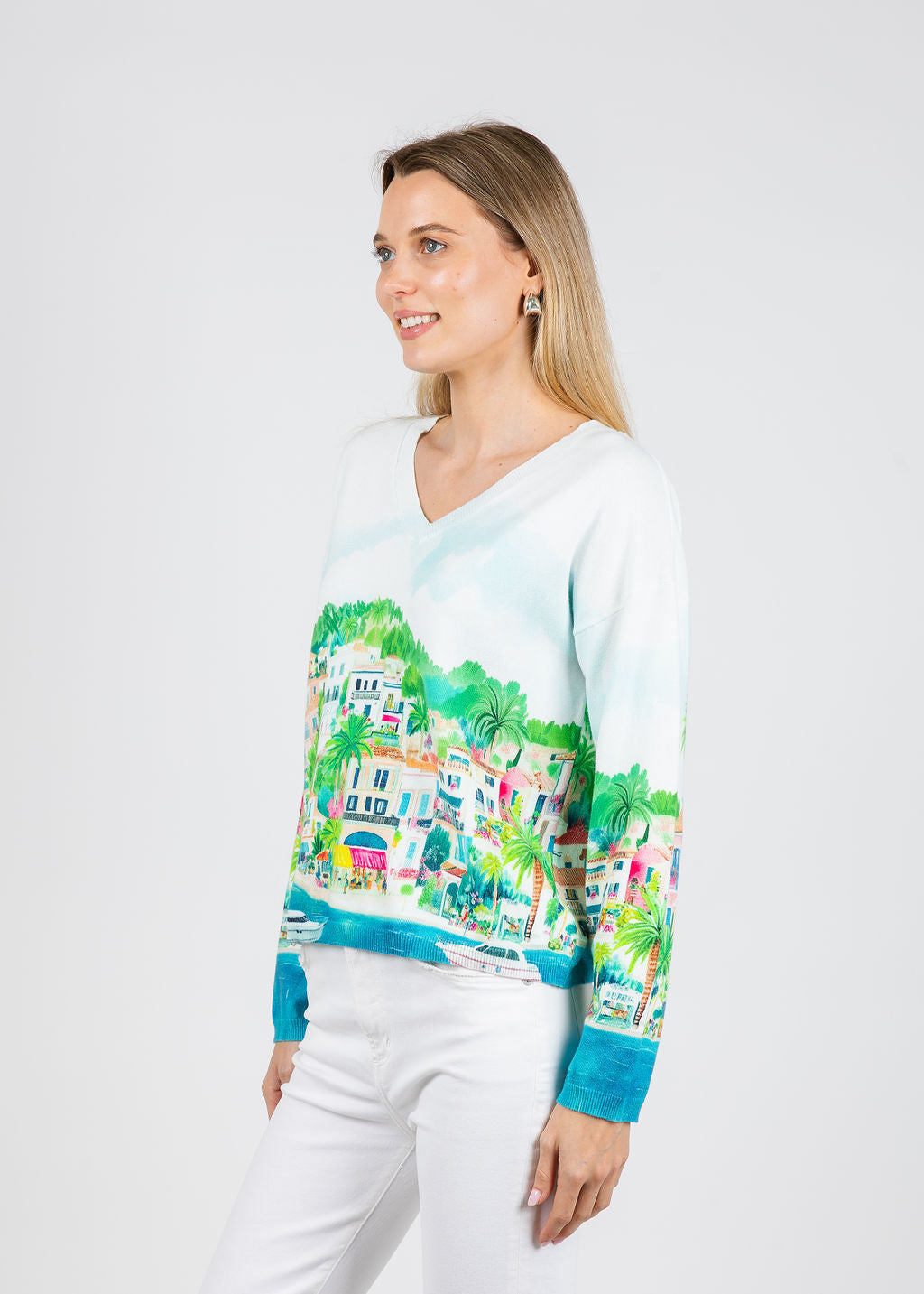 Vilagallo Puerto Banus V-Neck Sweater available at Barbara Katz