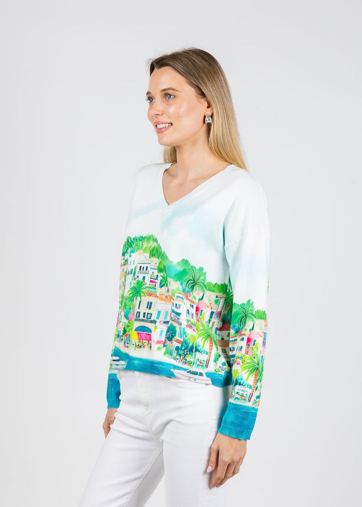 Vilagallo Puerto Banus V-Neck Sweater available at Barbara Katz