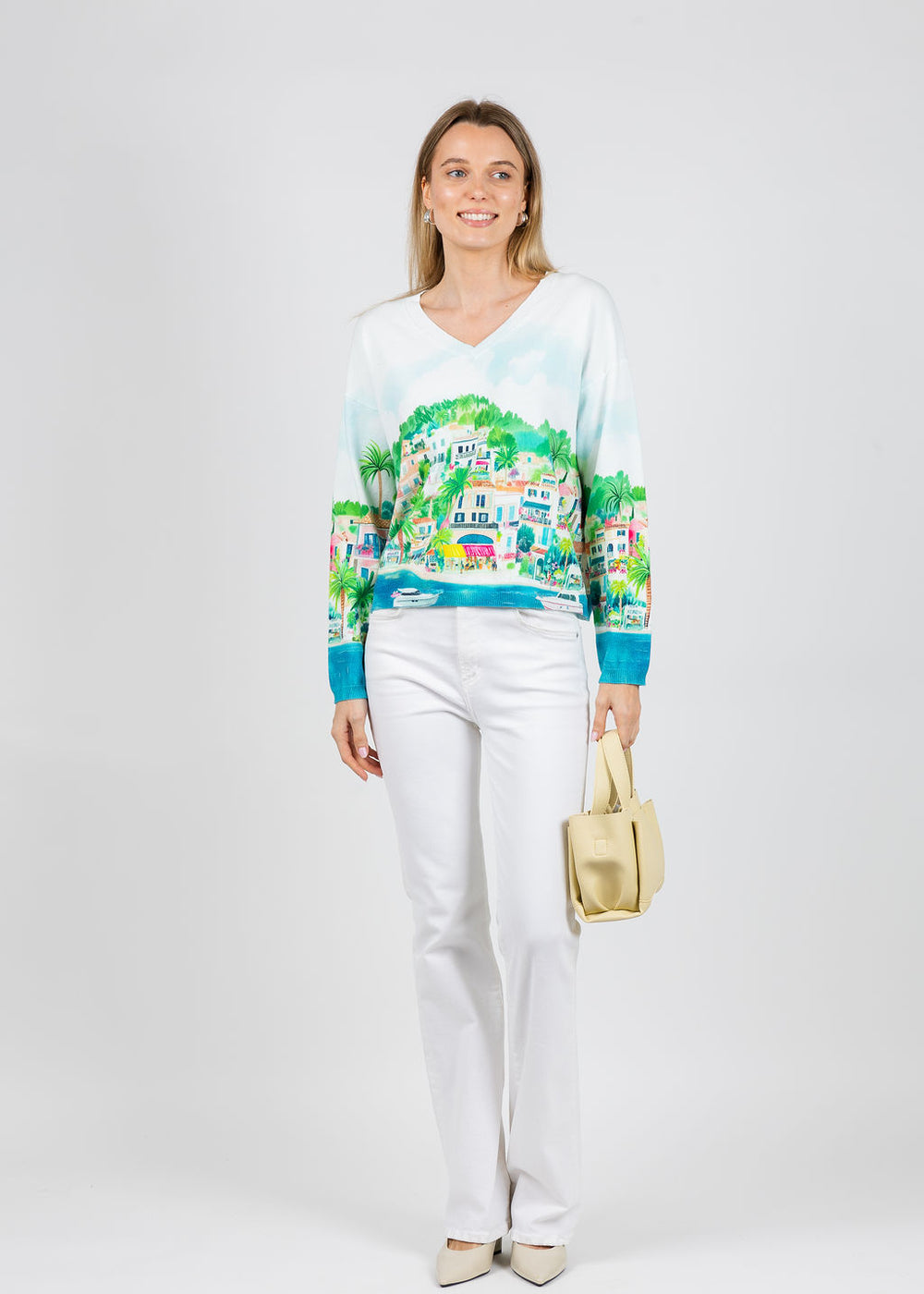 Vilagallo Puerto Banus V-Neck Sweater available at Barbara Katz