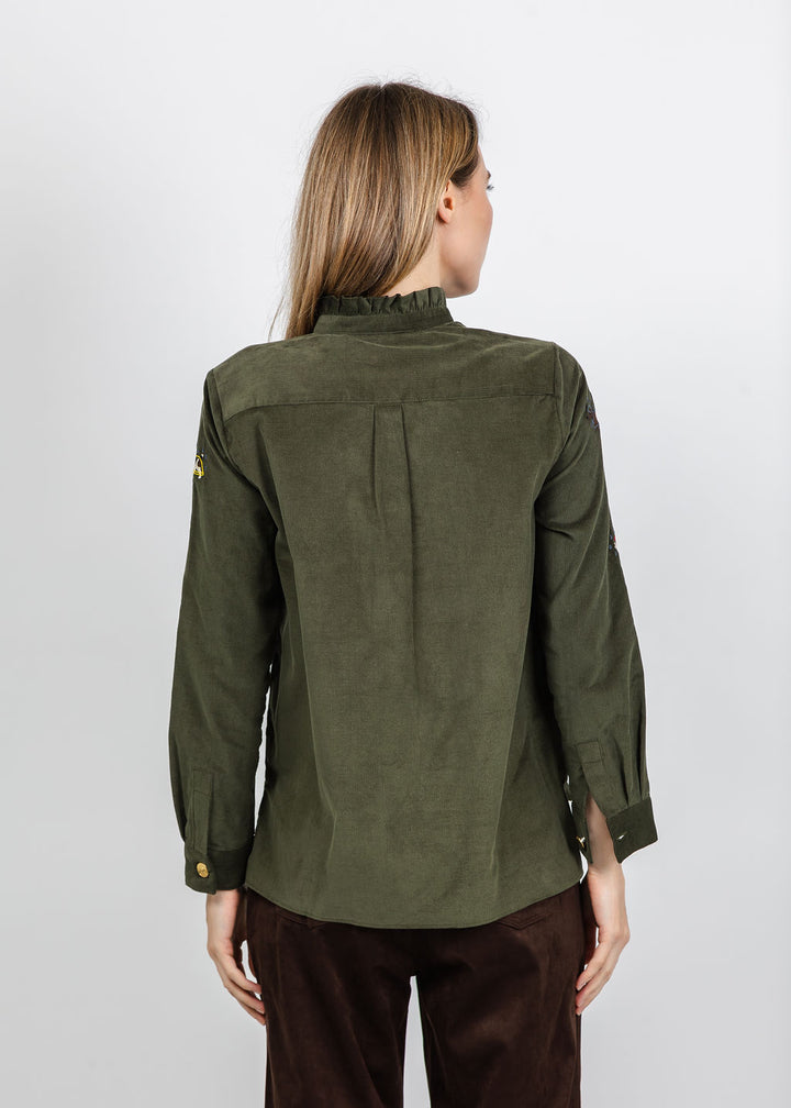 Vilagallo Rainy Dog Corduroy Shirt in Olive available at Barbara Katz
