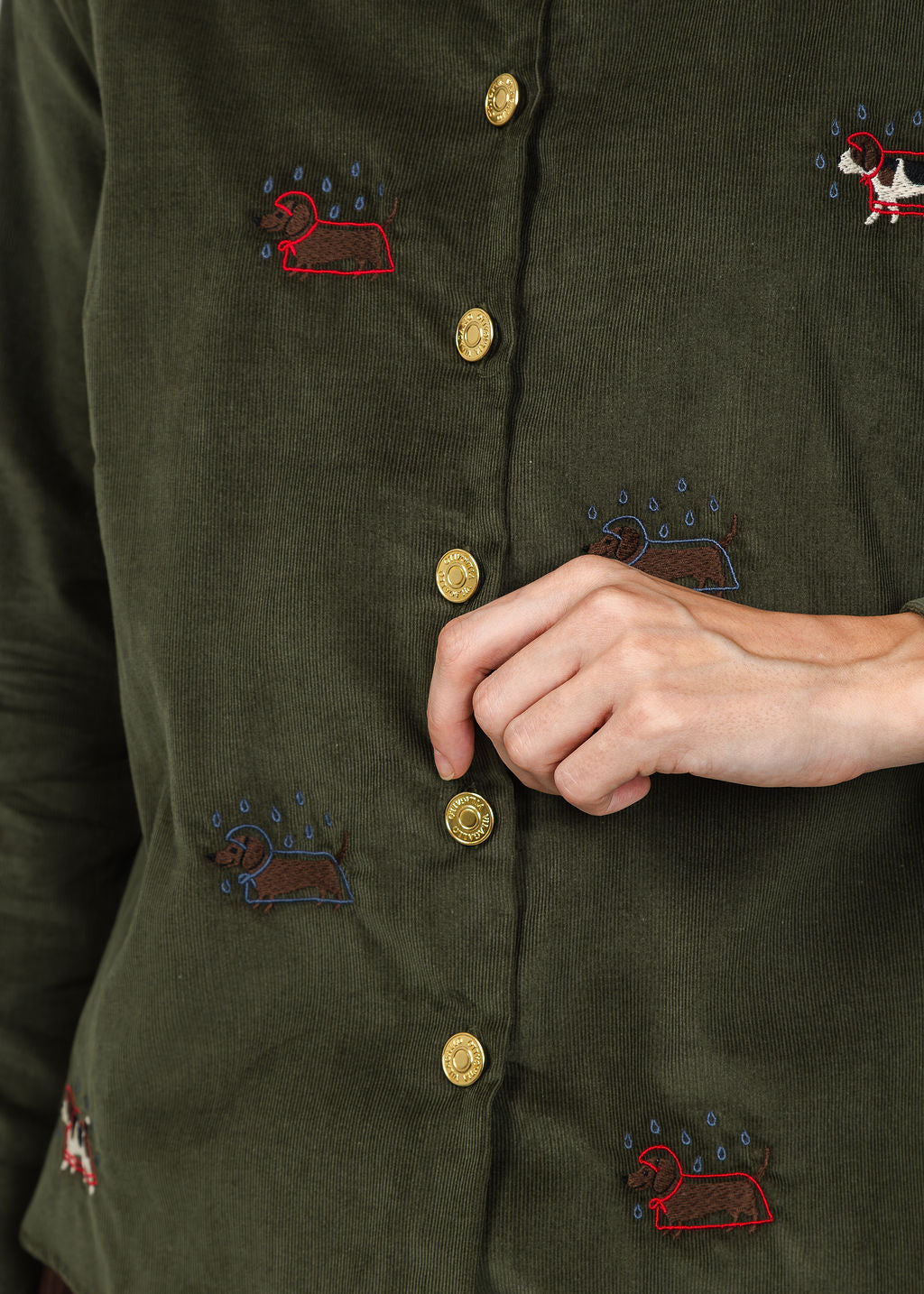Vilagallo Rainy Dog Corduroy Shirt in Olive available at Barbara Katz