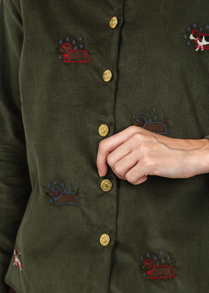 Vilagallo Rainy Dog Corduroy Shirt in Olive available at Barbara Katz