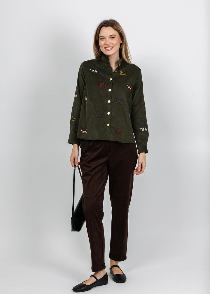 Vilagallo Rainy Dog Corduroy Shirt in Olive available at Barbara Katz