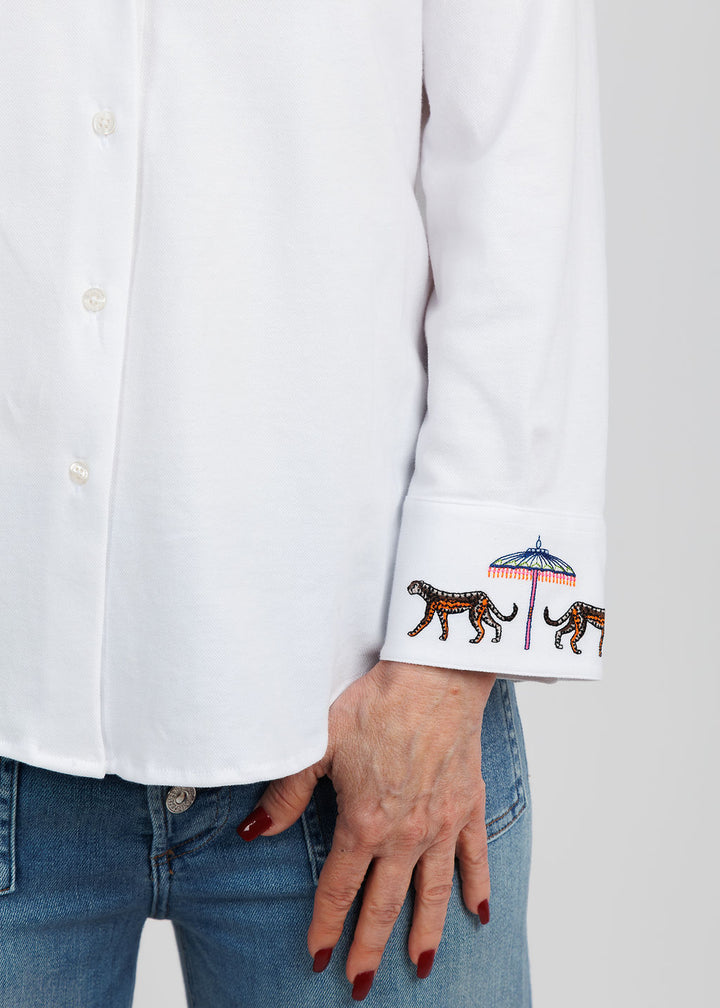 Vilagallo Rose Punto Pique Embroidered Shirt in White available at Barbara Katz