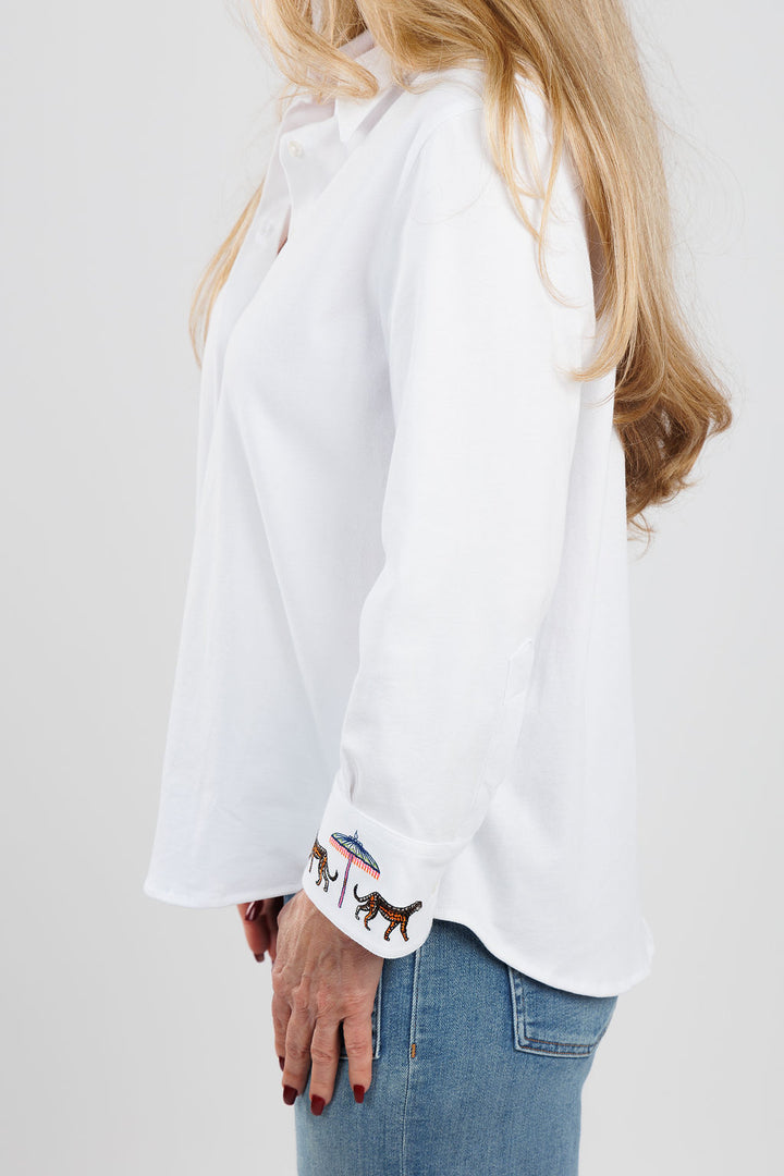 Vilagallo Rose Punto Pique Embroidered Shirt in White available at Barbara Katz