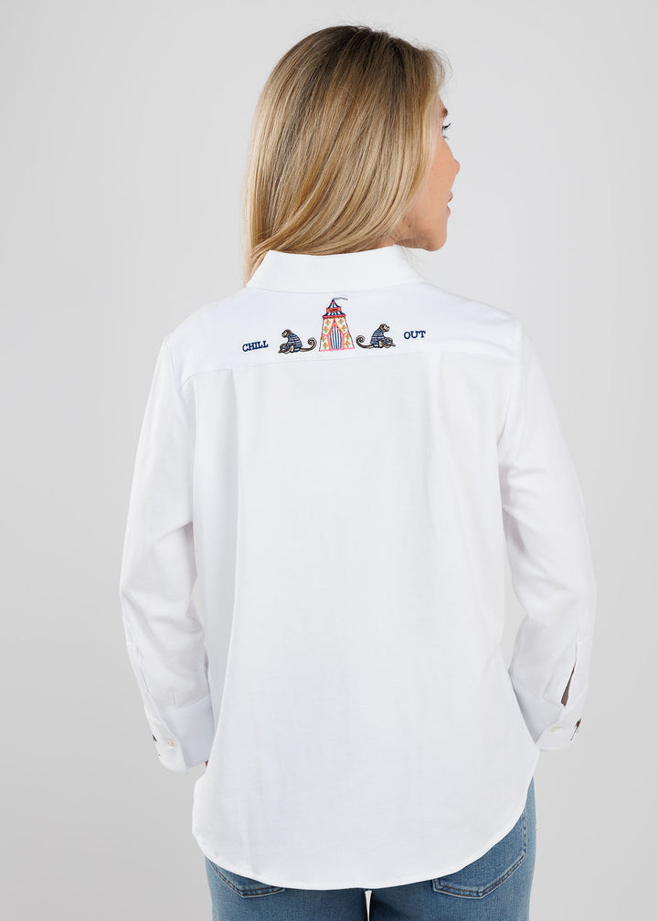 Vilagallo Rose Punto Pique Embroidered Shirt in White available at Barbara Katz