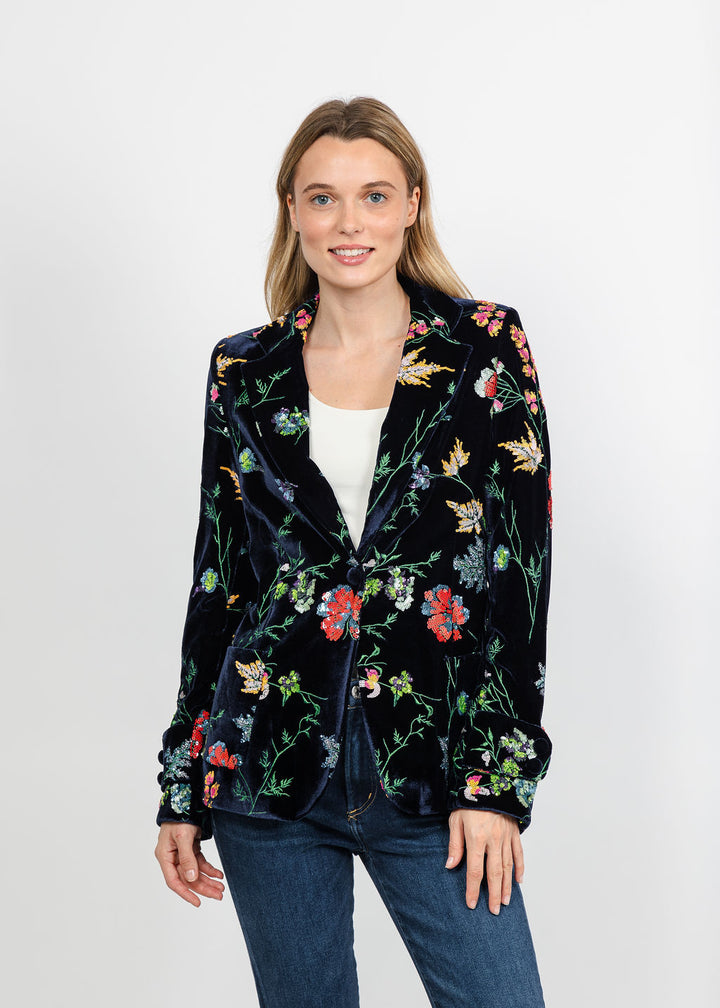Vilagallo Sequin Floral Blazer - Navy Multi available at Barbara Katz