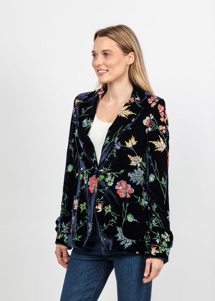 Vilagallo Sequin Floral Blazer - Navy Multi available at Barbara Katz