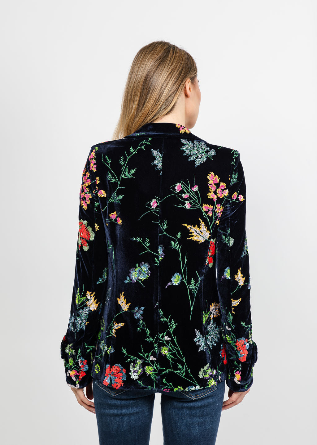 Vilagallo Sequin Floral Blazer - Navy Multi available at Barbara Katz