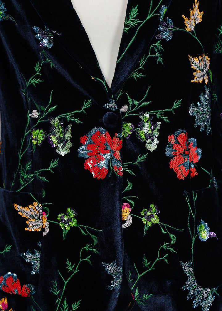 Vilagallo Sequin Floral Blazer - Navy Multi available at Barbara Katz