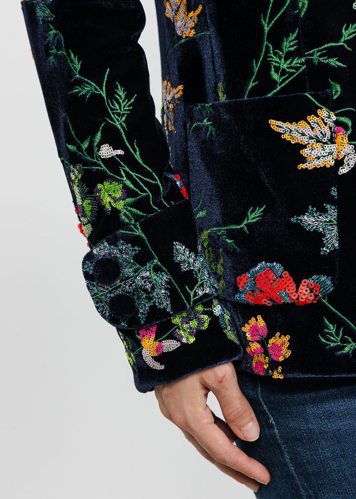 Vilagallo Sequin Floral Blazer - Navy Multi available at Barbara Katz