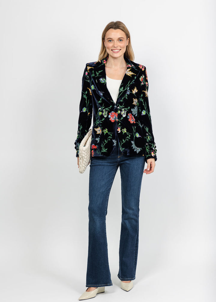 Vilagallo Sequin Floral Blazer - Navy Multi available at Barbara Katz