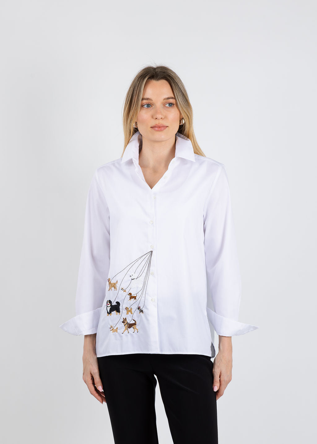 Vilagallo Tea Dog Walking Shirt in Blanco available at Barbara Katz