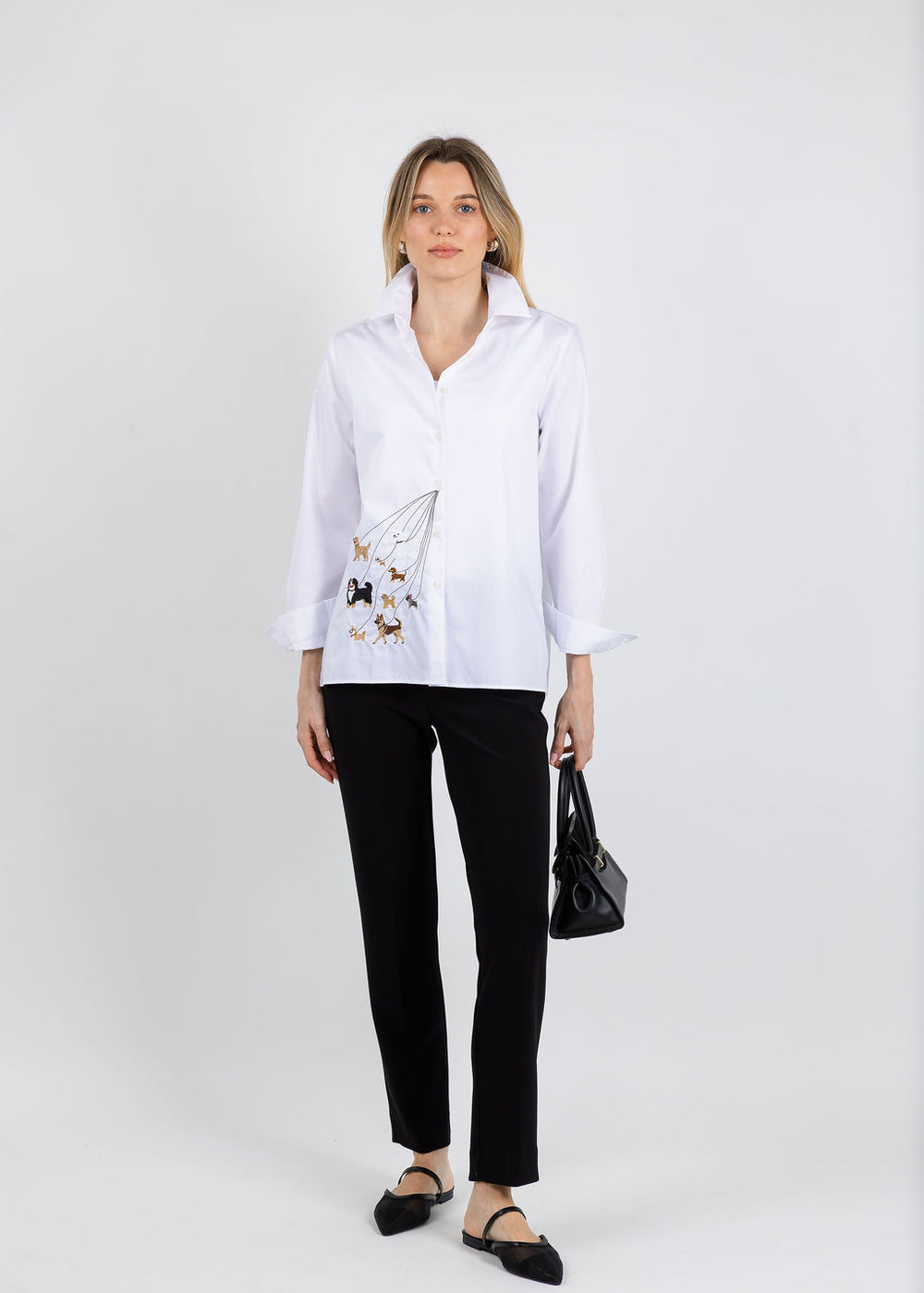 Vilagallo Tea Dog Walking Shirt in Blanco available at Barbara Katz
