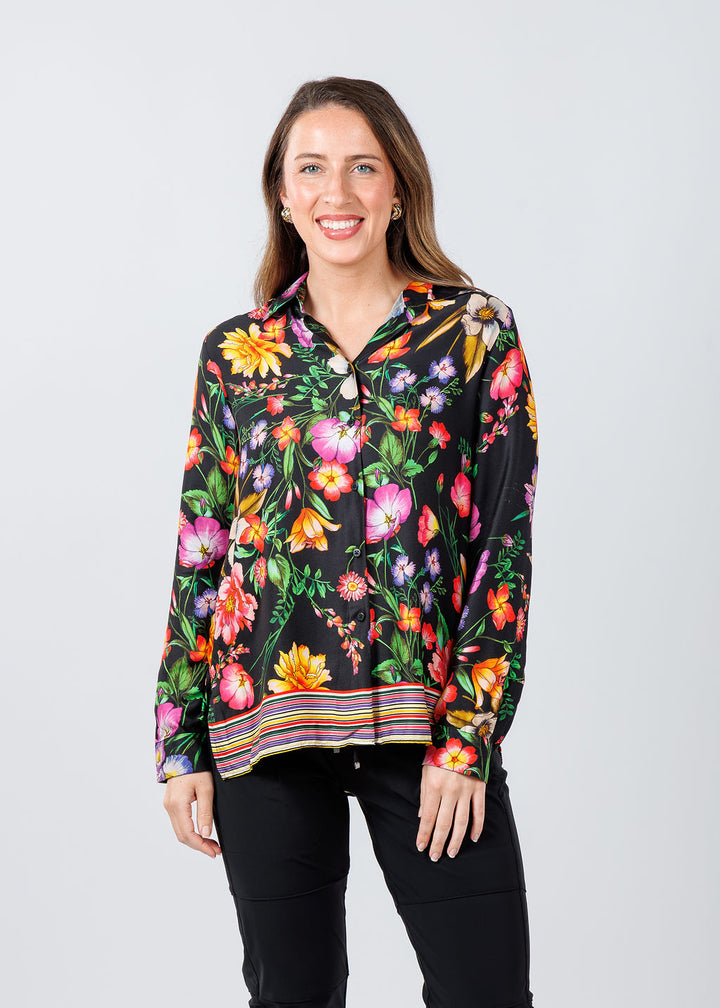 Vilagallo Tea Estampado Flor Blouse in Negro/Multi available at Barbara Katz